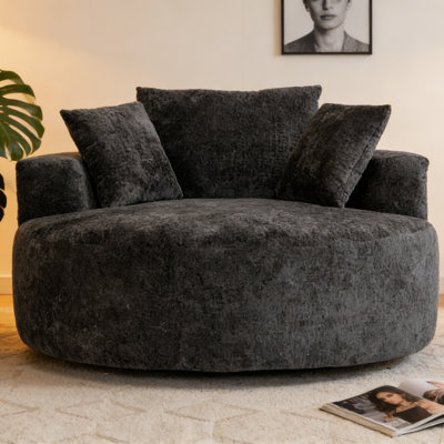 55" Barrel Accent Swivel Cloud Chair – Compression-Waffle Chenille