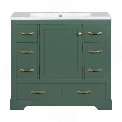 Meuble-lavabo 36 po avec évier, six tiroirs, séparateur de tiroir multifonctionnel, tablette réglable, vert