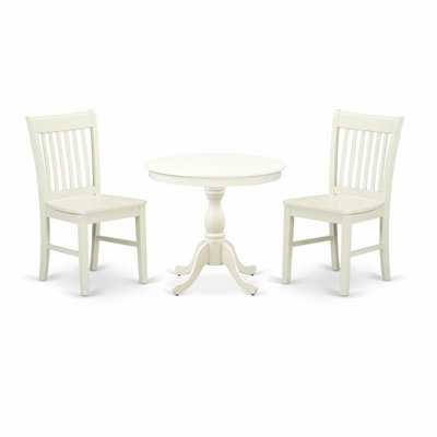 3 Piece Dining Room Table Set Includes 1 Wood Dining Table and 2 linen white Kitchen Chairs with Slatted Back - linen white Finish