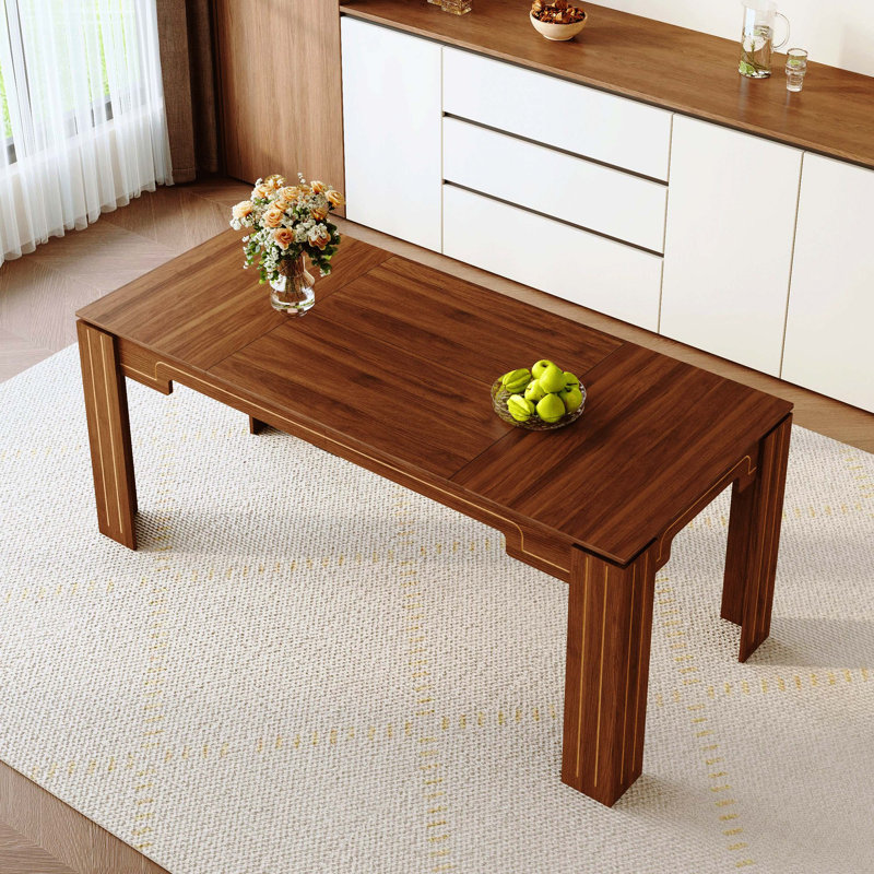 71"×31.5" Walnut MDF Spliced Dining Table With Grooved Legs, Modern Luxury Home Dinner Table For Dining Room Study Room, Seats 6-8 People