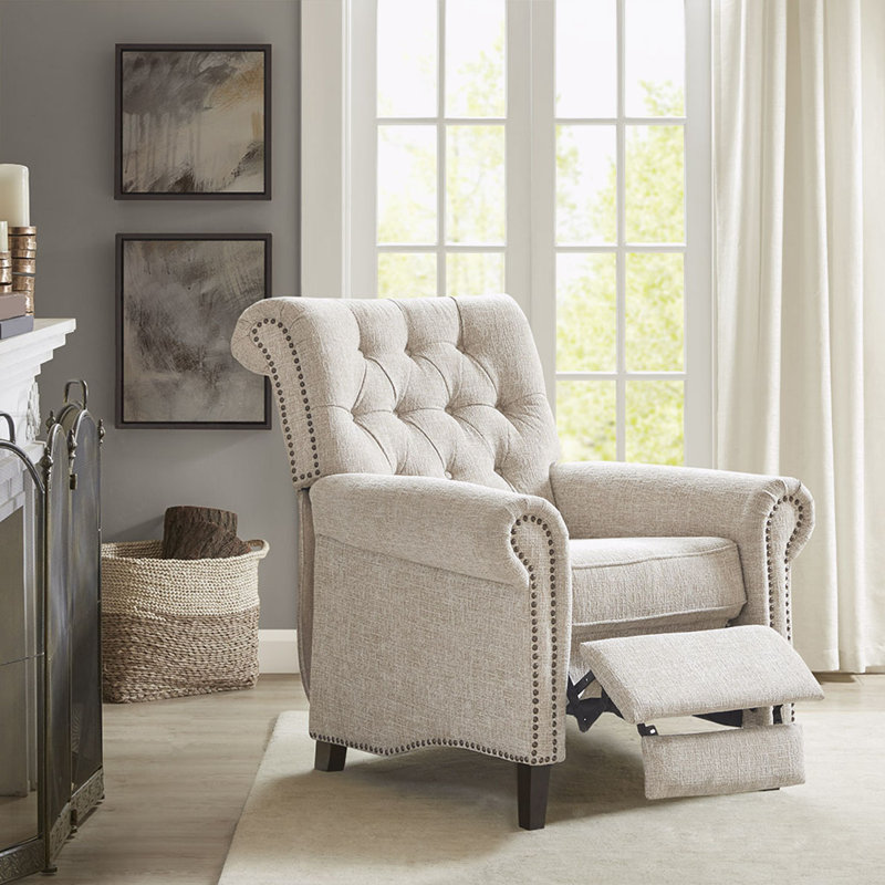 Fauteuil inclinable manuel capitonné à boutons, Tissu crème