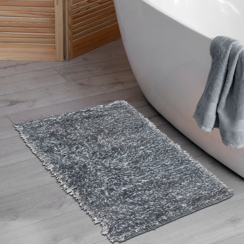 Izaias Cotton Blend Non-Slip Bath Rug, Gray