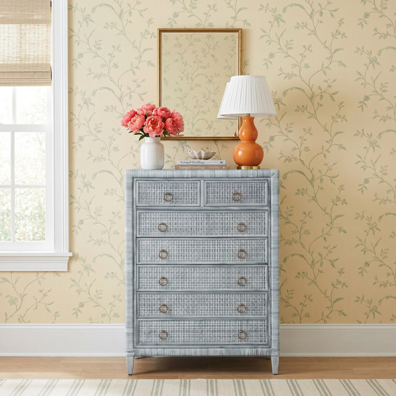 Commode 7 tiroirs Monterey, Non, Nickel satiné, Graine de lin