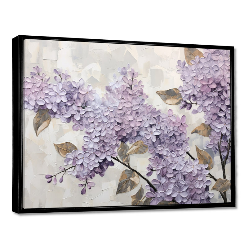 «Beautiful Lilac Dreamscape I», art mural lilas, H 24 po x l 32 po x P 1 po, Cadre flottant noir