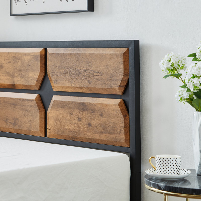 Ensemble de chambre configurable avec lit plateforme 3 pièces Kempst, Brun / noir, Simple