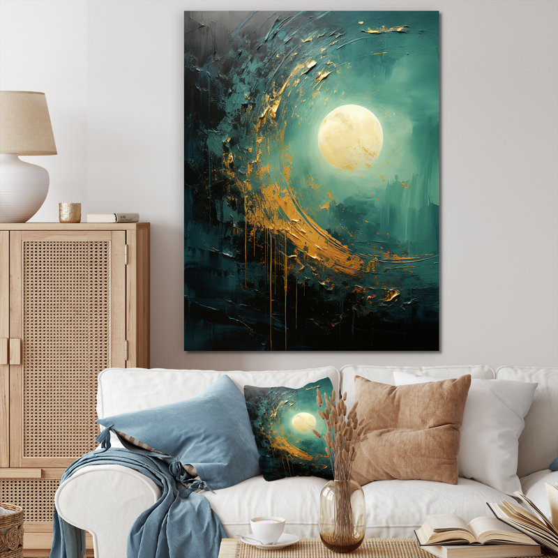 " Moon Emerald Eclipse Serenity ", Wrapped Canvas, 44" H x 34" W x 1.5" D