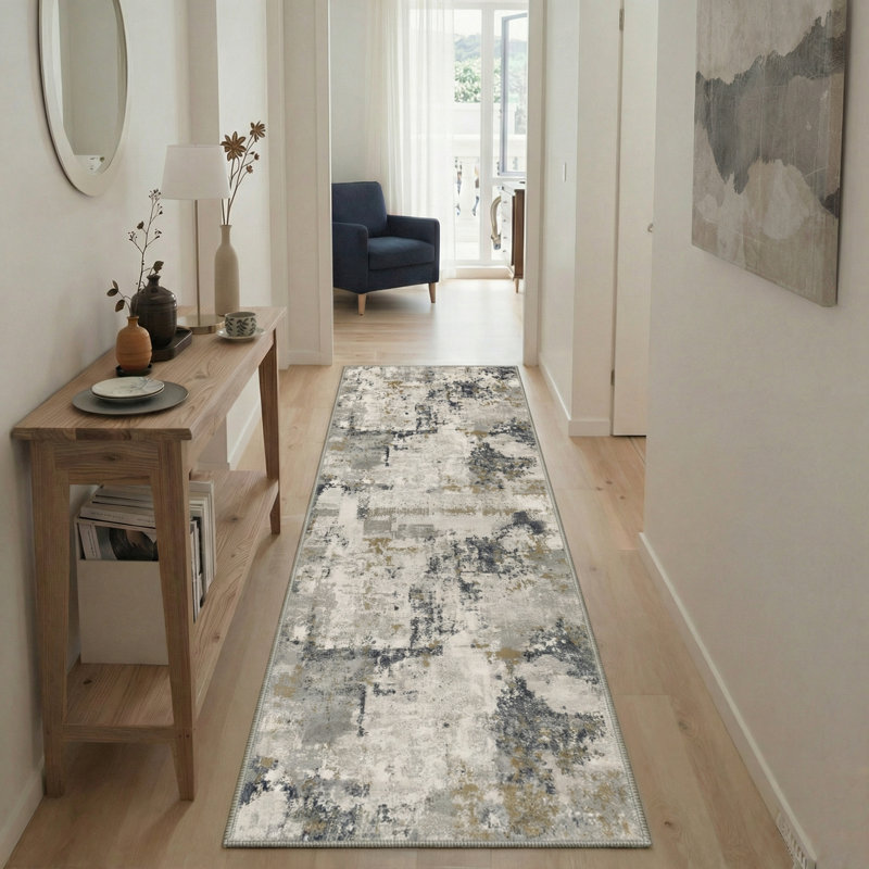Mignone Abstract Modern Machine Washable Stonewash Indoor Area Rug With Non-Slip Backing, Runner 2' x 6'
