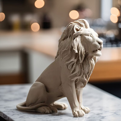 9.5"W Sandstone Lion Sitting Figurine
