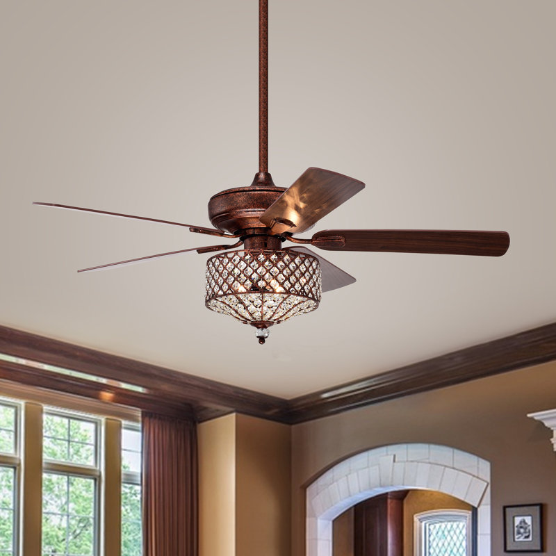 Ventilateur de plafond 52 pales en cristal 52 po avec télécommande et ensemble d'éclairage inclus, Noyer noir / rouge