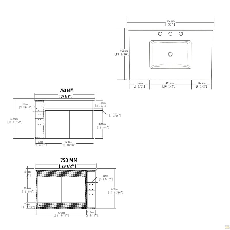 Meuble-lavabo flottant 30 po avec lavabo, porte à fermeture en douceur, comptoir et dosseret en marbre de culture blanc de 0,6 po Carrara, contreplaqué, brun