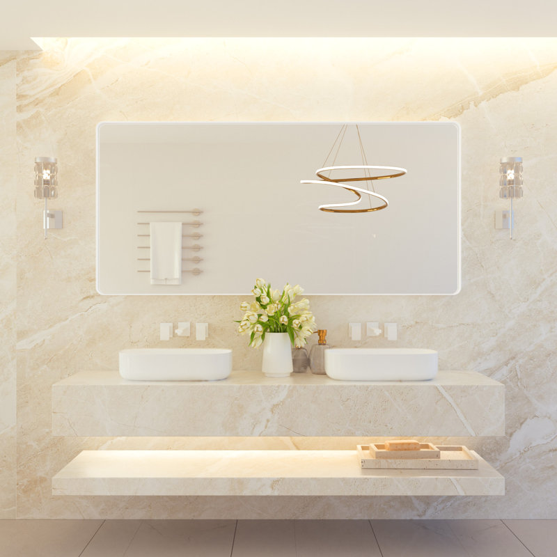 Miroir de salle de bain plombier en aluminium incassable et résistant à la rouille , Blanc, 36 po x 72 po, Rectangulaire