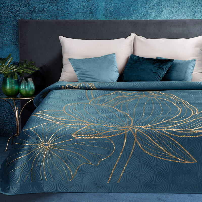 Polito Velvet No Pattern Bedspread, Turquoise, W220 x L240cm