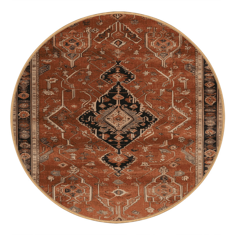 Tapis brun lavable à la machine, Rond 5 pi