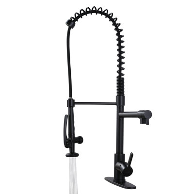 Spring Pull Down Single Handle Kitchen Faucet with Deck Plate and Handles