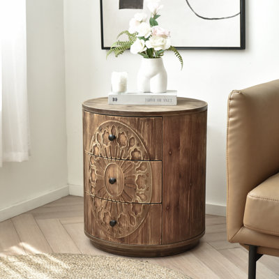 Commode d'appoint cylindrique à 3 tiroirs