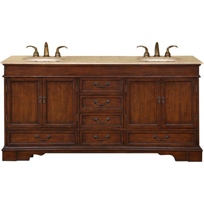 Ensemble de meuble-lavabo double 72 po Alberga, Pierre de travertin