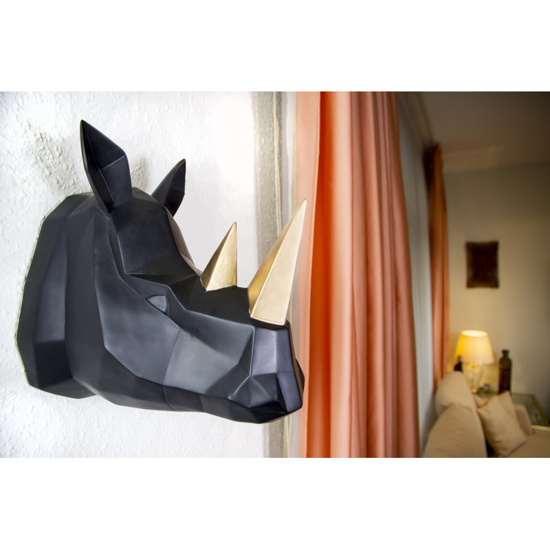 Décoration mural rhino, Noir / or