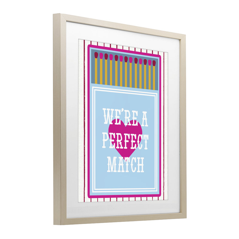 «We Are A Perfect Match», reproduction sous verre encadrée, design par Lil 'Rue, 21 x 17, Harvest Pine Under Glass Framed