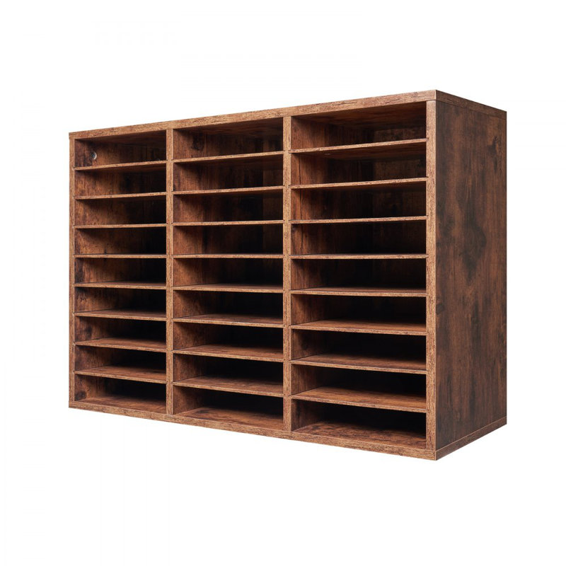 Literature Organizer, 27 Compartments Office Mailbox with Removable Shelves, Wood Mailbox Sorter Particle Board Office Home Classroom Storage, File Sorter for File, Document, Paper, Dark Brown
