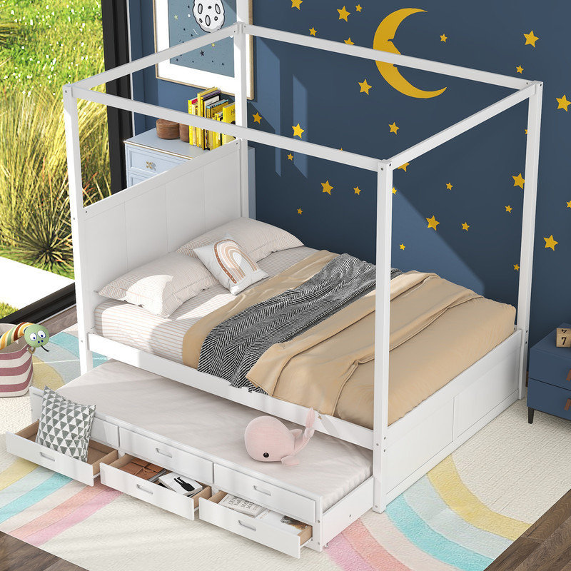 Zosi Storage Canopy Bed, Sed frame, Platform bed, Storage bed, White