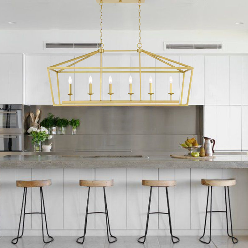 6 - Light Steel Dimmable Kitchen Island Chandelier UL Certified, Satin Brass