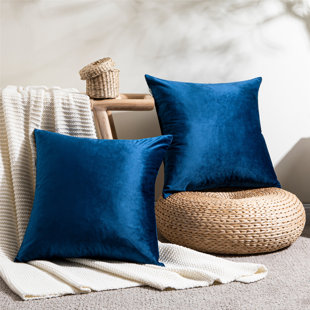 Contemporary Style Set of 2 Throw Pillows With Plain Face, Navy