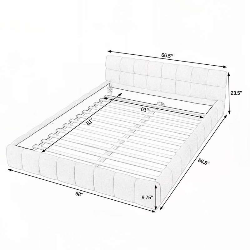 Chenille Fabric Grounded Bed Frame, Beige