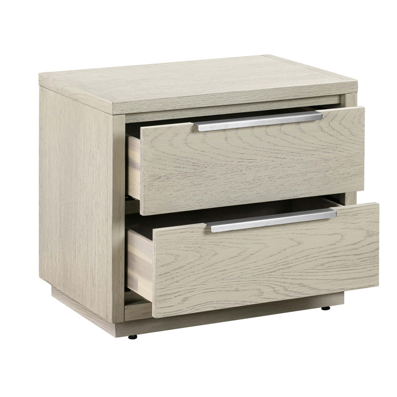 Table de chevet 2 tiroirs en bois de chêne gris