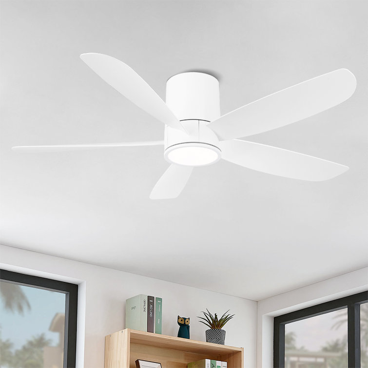 52 In. 5 Blades Flush Mount Indoor Ceiling Fan With Light Kit And Remote