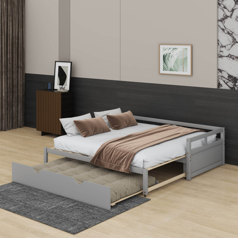 Wooden Daybed With Trundle,Extending Daybed With Trundle, Gray