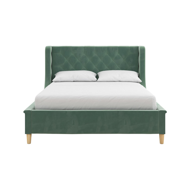 Lit plateforme tapissier en velours, Vert, Full