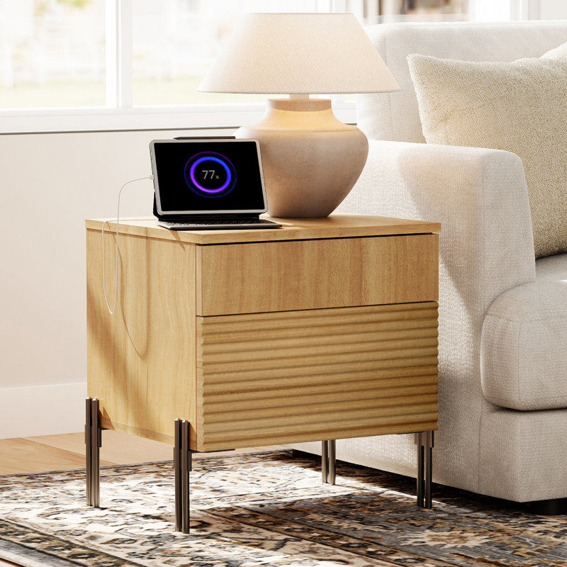 Table de bout moderne Laverda avec ports USB, Chêne, 2