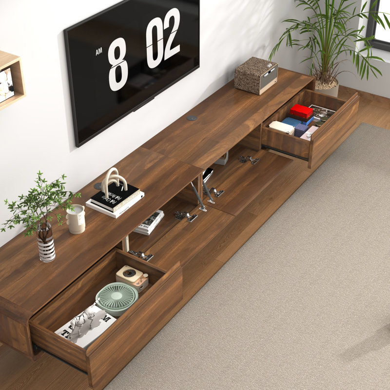 Wall-Mounted/Floor Standing TV Stand For Tvs Up To 100", Floating Media Console With 2 Drawers And 2 Cabinets, Brown