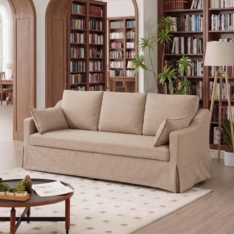 81'' Country-Style Upholstered Slipcover Standard Sofa, Khaki