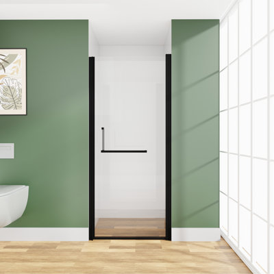 28"-29.2'' x 72" Semi-Frameless Pivot Shower Door, 1/4" Tempered Glass, 1.2inch Adjustable Width, Reversible Installation, Matte Black