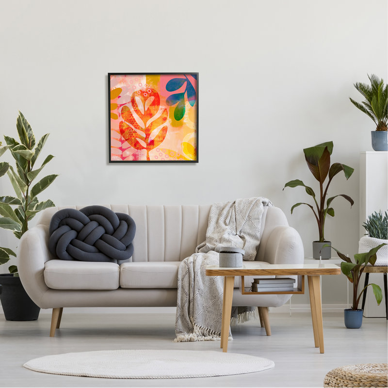 Feuilles contemporaines vives encadrées sur bois, H 24 po x l 24 po x P 1,5 po, Giclée encadrée noir minuit