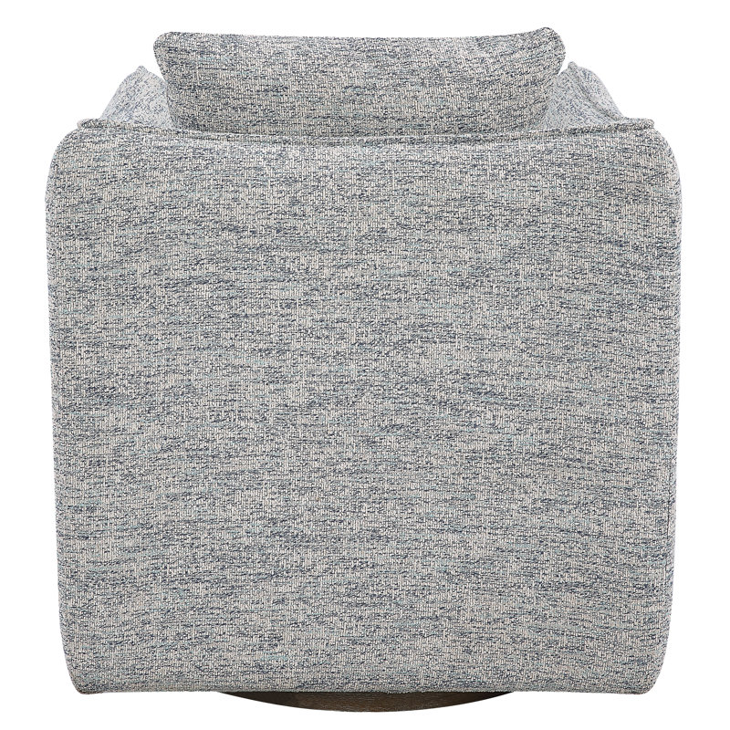 Gray Tweed Upholstered Swivel Accent Chair with Solid Wood Base