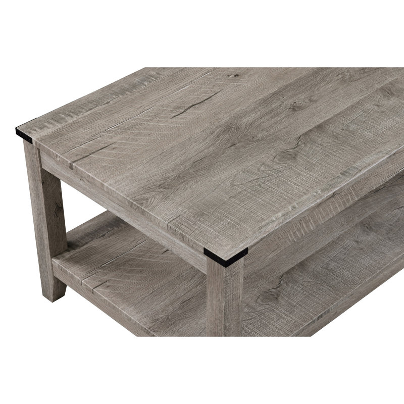 Table de salon rustique gris et brun: table basse rectangulaire et 2 tables de bout carrées en bois de style moderne pour la pièce: