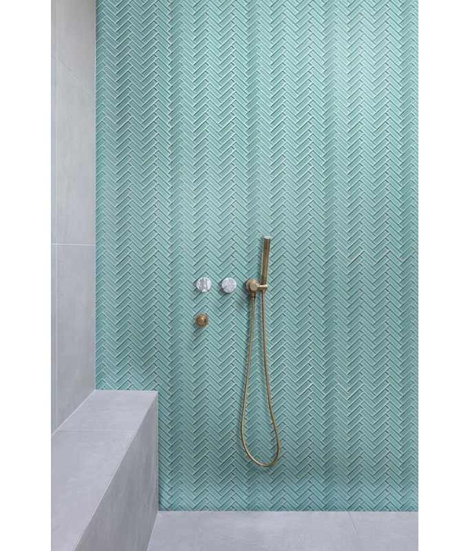 11"X 12.6" Herringbone Polished Glass Mosaic Tile, Light Blue