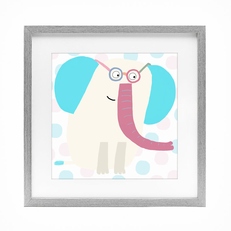 Éléphant bleu électrique, reproduction sous verre encadrée, design par Carla Daly, Cadre de ferme gris, H 13 po x l 13 po