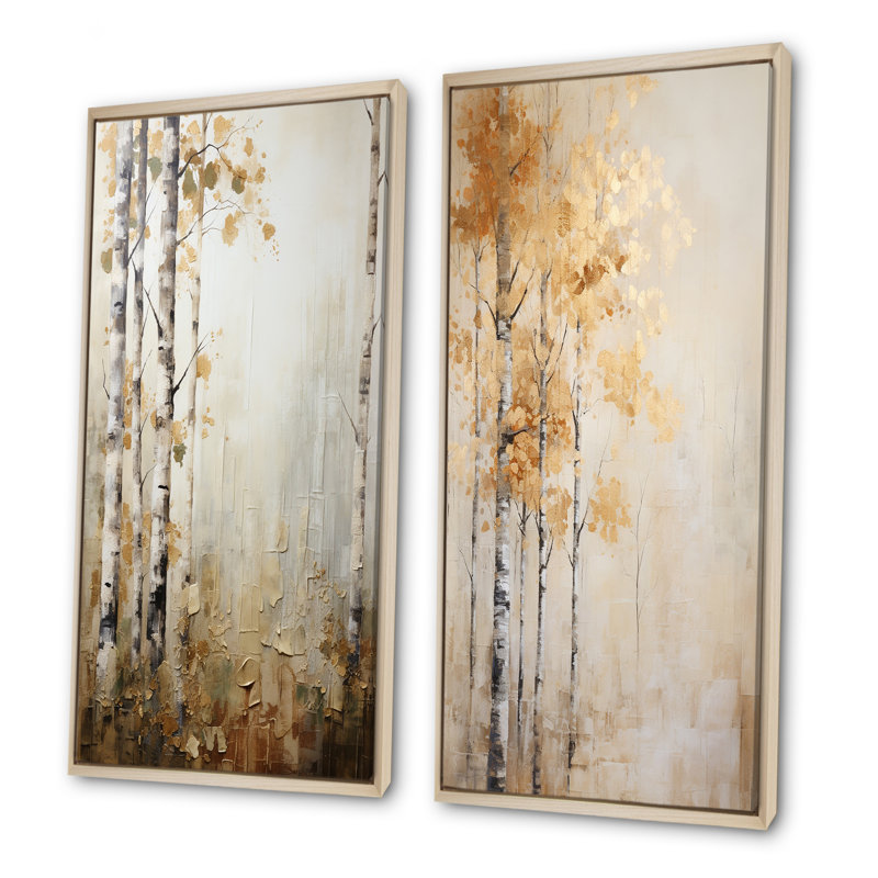 Ensemble de salon beige et doré minimalisme Forest - Forest Wall Art, Encadrement brun, H 28 po x l 25 po