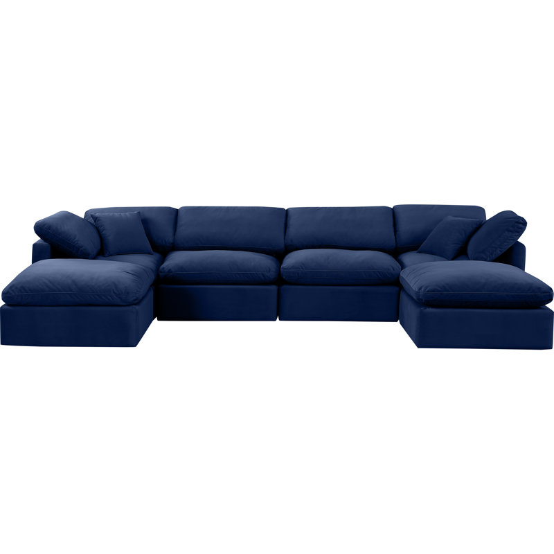 Itala Velvet U-Shaped Sectional Reversible, Navy Velvet