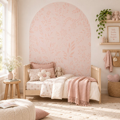 Adhésif décoratif arche florale rose | Décoration murale peler et coller pour chambre de bébé | Adhésif décoratif pour chambre de filles amovible | Décoration de chambre pour bébé Soft Boho