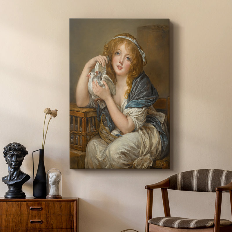 Fille avec colombes (d'après Jean-Baptiste Greuze) - Toile tendue avec châssis par John Constable, 18 x 27