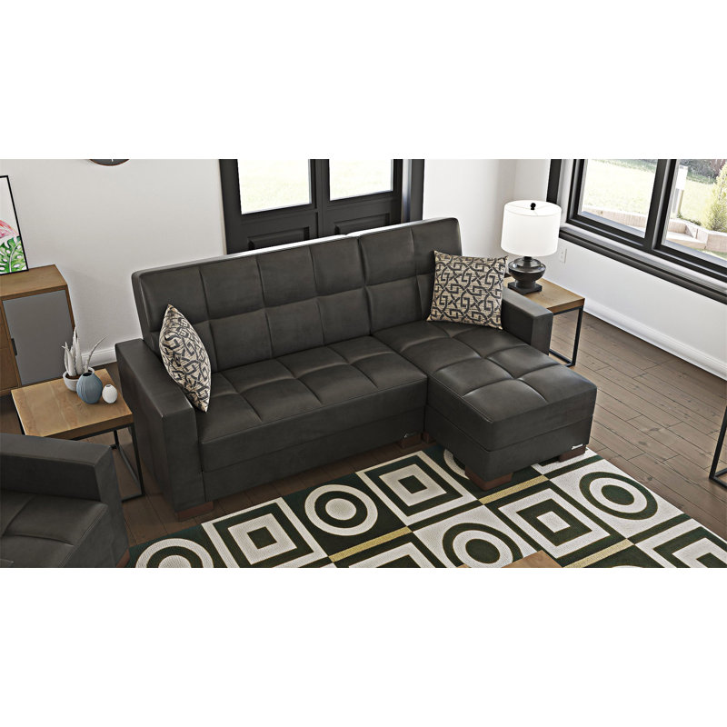 Chaise longue rembourrée convertible avec rangement, Noir