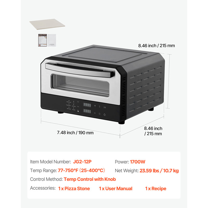 12 Inch Electric Pizza Oven with Pizza Stone 750℉ Max Temp Pizza Maker