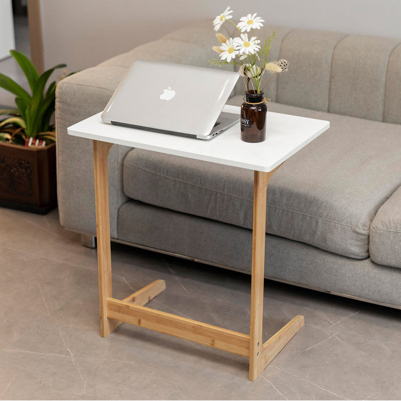 White Bamboo L-Shaped Sofa Tray Table