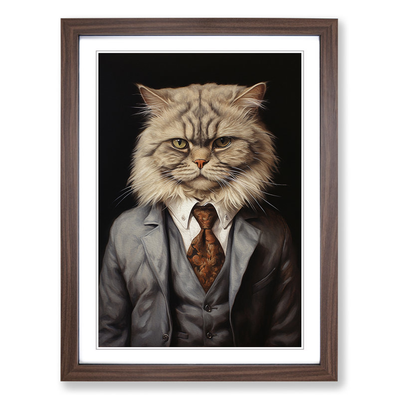 Persian Cat In A Suit Painting No.2 - Single Picture Frame Print on Wood, 64" H x 46" W x 2" D, Walnut