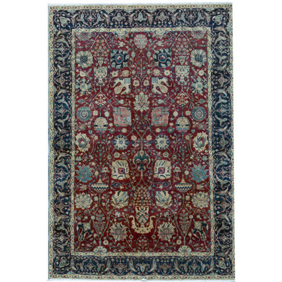 Sona Wool Oriental Area Rug in Red/Navy
