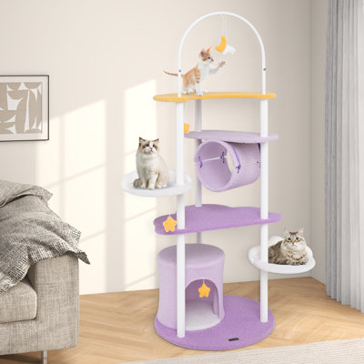  62'' Multi-level Cat Tree w/ Moon-Shaped Top Perch Cloud-Shaped Jumping Platform